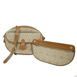 CHRISTIAN DIOR Logo Honeycomb Shoulder Bag Pouch PVC Leather GHW Beige 65KB885